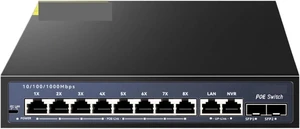 12-Port Gigabit Ethernet Switch with 8-PoE Ports and 2-RJ45 and 2-SFP Uplink 12-Port Gigabit Ethernet Switch with 8-PoE Ports and 2-RJ45 and 2-SFP Uplink