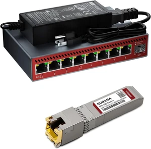 2.5G PoE++ Switch & 10G SFP+ to RJ45 Module Bundle: 8 Port Multi-Gigabit Ethernet Switch with 4X 60W PoE++, 10G Copper Uplink, Fanless Metal Design for AP, NAS & PC 2.5G PoE++ Switch & 10G SFP+ to RJ45 Module Bundle: 8 Port Multi-Gigabit Ethernet Switch with 4X 60W PoE++, 10G Copper Uplink, Fanless Metal Design for AP, NAS & PC