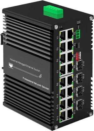 Industrial L2+ Managed PoE Ethernet Switch 16-Port+4 SFP Slot DIN Gigabit IEEE802.3af/at, Ring Network, VLAN, STP/RSTP Industrial L2+ Managed PoE Ethernet Switch 16-Port+4 SFP Slot DIN Gigabit IEEE802.3af/at, Ring Network, VLAN, STP/RSTP