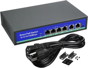 Ruilogod 6 Port Smart 10/100Mbps PoE Switch (4 PoE Ports
