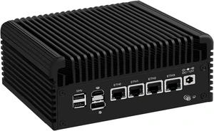 SJRC Fanless N150 Firewall Appliance (up to 3.6GHz), 4 x i226V 2.5GbE LAN Mini PC for Office/Home, Barebone DDR5 Micro PC, 8 USB, Support OPNsense, 4K (HD+DP), No RAM/SSD/OS