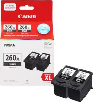 Canon Genuine Ink Cartridges PG-260XL Black, High-Yield Twin Pack (2 Count), Original Canon Printer Ink for PIXMA TS7020 Series / TS5320 / TS5320a Printers Canon Genuine Ink Cartridges PG-260XL Black, High-Yield Twin Pack (2 Count), Original Canon Printer Ink for PIXMA TS7020 Series / TS5320 / TS5320a Printers