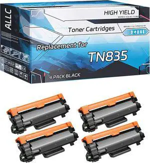 ALLC Compatible for Brother TN835 Toner Cartridges Work for Brother HL-L2865DW MFC-L2980DW Printers, with Chip, High Yield 6000 Pages, Clear Printing (4 Pack Black) ALLC Compatible for Brother TN835 Toner Cartridges Work for Brother HL-L2865DW MFC-L2980DW Printers, with Chip, High Yield 6000 Pages, Clear Printing (4 Pack Black)