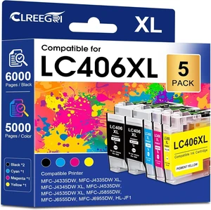 Compatible LC406 LC406XL Ink Cartridges for Brother Printer LC406XL for MFC-J4335DW MFC-J5855DW MFC-J6555DW MFC-J4535DW MFC-J6955DW MFC-J4345DW MFC-J5955DW - 5 Pack, 2BK1C1M1Y Compatible LC406 LC406XL Ink Cartridges for Brother Printer LC406XL for MFC-J4335DW MFC-J5855DW MFC-J6555DW MFC-J4535DW MFC-J6955DW MFC-J4345DW MFC-J5955DW - 5 Pack, 2BK1C1M1Y