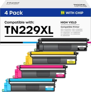 Compatible TN229XL TN229 Toner Cartridges for MFC-L3780CDW HL-3280CDW Replacement with Brother TN229XL TN-229XL TN-229 229XL Work with MFC-L3720CDW HL-L3220CDW HL-L3300CDW Printers (4 Pack, Bk/C/M/Y) Compatible TN229XL TN229 Toner Cartridges for MFC-L3780CDW HL-3280CDW Replacement with Brother TN229XL TN-229XL TN-229 229XL Work with MFC-L3720CDW HL-L3220CDW HL-L3300CDW Printers (4 Pack, Bk/C/M/Y)
