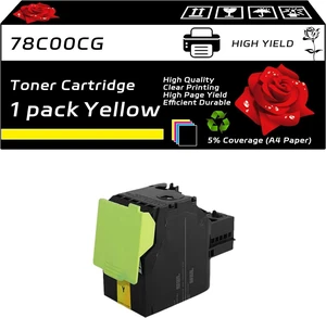 78C00CG 78C00KG 78C00MG 78C00YG Toner Cartridge Compatible for Lexmark CS622 de CX522 ade CX625 adhe CX622 ade CS421 dn Printers, with Chip, High Yield 9500 Pages, Clear Printing (1 Pack Yellow) 78C00CG 78C00KG 78C00MG 78C00YG Toner Cartridge Compatible for Lexmark CS622 de CX522 ade CX625 adhe CX622 ade CS421 dn Printers, with Chip, High Yield 9500 Pages, Clear Printing (1 Pack Yellow)
