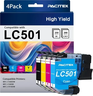 LC501 LC501XL Ink Cartridges Compatible for Brother LC501 Ink Cartridges MFC-J1360DW Ink Cartridge for Brother MFC-J1360DW MFC-J1260DW MFC-J1410DW Printer, 4 Pack(Black, Cyan, Magenta, Yellow) LC501 LC501XL Ink Cartridges Compatible for Brother LC501 Ink Cartridges MFC-J1360DW Ink Cartridge for Brother MFC-J1360DW MFC-J1260DW MFC-J1410DW Printer, 4 Pack(Black, Cyan, Magenta, Yellow)