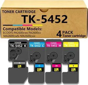 TK5452 Toner Compatible for Kyocera TK-5452 Toner Compatible for Kyocera ECOSYS PA2600cwx PA2600cx MA2600cwfx MA2600cfx Printer ( Black Cyan Magenta Yellow) 4 Pack TK5452 Toner Compatible for Kyocera TK-5452 Toner Compatible for Kyocera ECOSYS PA2600cwx PA2600cx MA2600cwfx MA2600cfx Printer ( Black Cyan Magenta Yellow) 4 Pack
