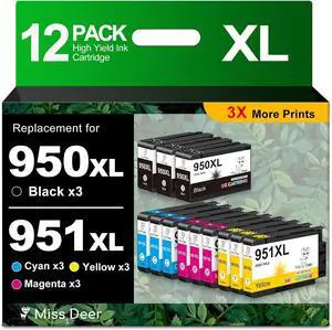 Miss Deer 12-Pack 950 951 Ink Cartridges Combo Pack, Compatible for HP 950XL 951XL HP950 HP951 XL for OfficeJet Pro 8600 8610 8100 8615 8620 8625 251dw Printers Black/Cyan/Magenta/Yellow, High Yield Miss Deer 12-Pack 950 951 Ink Cartridges Combo Pack, Compatible for HP 950XL 951XL HP950 HP951 XL for OfficeJet Pro 8600 8610 8100 8615 8620 8625 251dw Printers Black/Cyan/Magenta/Yellow, High Yield