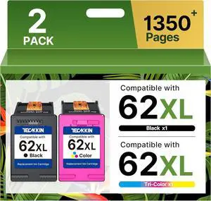 TECKKIN 62 Ink Cartridge Replacement for HP Ink 62 HP 62 62XL Works with Envy 5540 5549 5640 5660 7640 7645 OfficeJet Mobile 250 200 OfficeJet 5740 5741 8040 Printer (2 Pack) TECKKIN 62 Ink Cartridge Replacement for HP Ink 62 HP 62 62XL Works with Envy 5540 5549 5640 5660 7640 7645 OfficeJet Mobile 250 200 OfficeJet 5740 5741 8040 Printer (2 Pack)