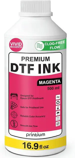 DTF Ink Magenta 500ML Premium Heat Transfer Ink for PET Film for I3200, XP600, TX800, L1800, ET8550, XP15000 Bold Color Refill for Cotton, Polyester, Canvas & T-Shirts Printium DTF Ink Magenta 500ML Premium Heat Transfer Ink for PET Film for I3200, XP600, TX800, L1800, ET8550, XP15000 Bold Color Refill for Cotton, Polyester, Canvas & T-Shirts Printium