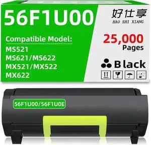 56F1U00 56F1U0E High Yield Toner Cartridge Replacement for Lexmark 56F0UA0 56F2U0E 56F3U00 56F4U00 56F5U00 56F6U00 ONLY for MS521 MX521 MX522 MS621 MS622 MX622 Laser Printer 25000 Pages 1 Pack 56F1U00 56F1U0E High Yield Toner Cartridge Replacement for Lexmark 56F0UA0 56F2U0E 56F3U00 56F4U00 56F5U00 56F6U00 ONLY for MS521 MX521 MX522 MS621 MS622 MX622 Laser Printer 25000 Pages 1 Pack