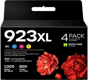923e 923XL Ink Cartridges (with Chip) Replacement for HP 923e 923 Ink Cartridges Combo Pack High Yield Cartridges Compatible with HP OfficeJet Pro 8120 8123 8130 8133 Printers (4 Pack, BK/C/M/Y) 923e 923XL Ink Cartridges (with Chip) Replacement for HP 923e 923 Ink Cartridges Combo Pack High Yield Cartridges Compatible with HP OfficeJet Pro 8120 8123 8130 8133 Printers (4 Pack, BK/C/M/Y)