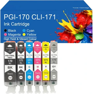 PGI-170 CLI-171 High Yield Ink Cartridges Compatible Replacement for Canon PIXMA MG5710 MG6810 MG7710 TS5010 TS6010 TS8010 TS9010 Printers,PGI170-1 Set PGI-170 CLI-171 High Yield Ink Cartridges Compatible Replacement for Canon PIXMA MG5710 MG6810 MG7710 TS5010 TS6010 TS8010 TS9010 Printers,PGI170-1 Set