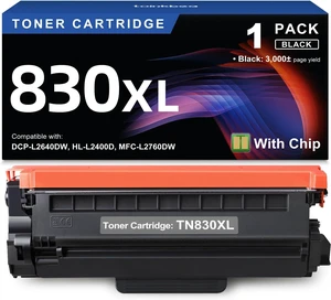 TN830XL Black Toner Cartridge Ink for HL-L2460DW Printer Replacement for Brother TN830 XL TN830 TN-830 Toner Set for HL-L2460DWXL DCP-L2640DW HL-L2405W MFC-L2820DW MFC-L2820DWXL, 1PK (with Chip) TN830XL Black Toner Cartridge Ink for HL-L2460DW Printer Replacement for Brother TN830 XL TN830 TN-830 Toner Set for HL-L2460DWXL DCP-L2640DW HL-L2405W MFC-L2820DW MFC-L2820DWXL, 1PK (with Chip)