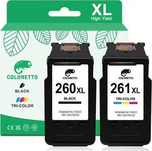 COLORETTO Ink Cartridges 260XL 261XL for Canon TS5320A Ink TS5320 TS5300 TS5300A TS6420 TS6420A TR7020 TR7020A TR7021 TR7021A TR7022 TR7022A TR7000 Printer PG-260 XL CL-261 XL Black and Color 2-Pack COLORETTO Ink Cartridges 260XL 261XL for Canon TS5320A Ink TS5320 TS5300 TS5300A TS6420 TS6420A TR7020 TR7020A TR7021 TR7021A TR7022 TR7022A TR7000 Printer PG-260 XL CL-261 XL Black and Color 2-Pack