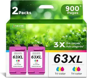 63XL Ink Cartridges Replacement for HP 63 XL (Color 2-Pack) Work with HP63 3830 4650 4652 4655 5200 5252 5255 5258 4520 4512 1112 2132 3630 3632 4511 4510 3833 3634 2130 Printers 2 Tricolor 63XL Ink Cartridges Replacement for HP 63 XL (Color 2-Pack) Work with HP63 3830 4650 4652 4655 5200 5252 5255 5258 4520 4512 1112 2132 3630 3632 4511 4510 3833 3634 2130 Printers 2 Tricolor