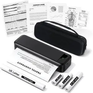 Portable Printers Wireless for Travel, A285M Bluetooth Inkless Thermal Printer Support 8.5" X 11" US Letter, Mobile Printer for Phone Laptop, with Case & 4 Rolls Thermal Paper, for Home Office Receipt Portable Printers Wireless for Travel, A285M Bluetooth Inkless Thermal Printer Support 8.5" X 11" US Letter, Mobile Printer for Phone Laptop, with Case & 4 Rolls Thermal Paper, for Home Office Receipt