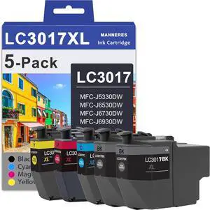 LC3017XL High Yield Ink Cartridges (5-Pack,2 Black/1 Cyan/1 Magenta/1 Yellow) - MNRS Compatible LC3017 XL Ink Cartridges Replacement for Brother LC3017XL MFC-J5330DW MFC-J6530DW MFC-J6530DW Printer LC3017XL High Yield Ink Cartridges (5-Pack,2 Black/1 Cyan/1 Magenta/1 Yellow) - MNRS Compatible LC3017 XL Ink Cartridges Replacement for Brother LC3017XL MFC-J5330DW MFC-J6530DW MFC-J6530DW Printer