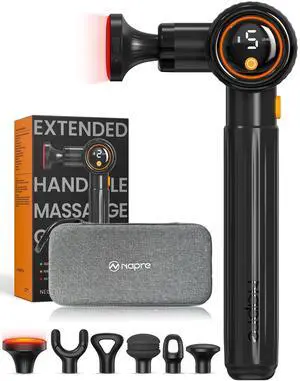 Massage Gun with Heat,Massage Gun Deep Tissue with Extension Handle & 3 Adjustable Angles,Handheld Percussion Back Massager for Muscle/Neck/Body Pain Relief with Portable Case,Black Massage Gun with Heat,Massage Gun Deep Tissue with Extension Handle & 3 Adjustable Angles,Handheld Percussion Back Massager for Muscle/Neck/Body Pain Relief with Portable Case,Black