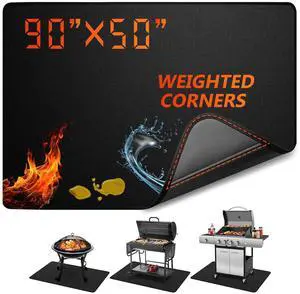 Extra Large 90 x 50 Inch Under Grill Mat for Outdoor Grill with Weighted Corners, Stay-Flat Fireproof BBQ Mat, Waterproof & Oil-Proof Deck & Patio Protector for Gas, Charcoal, Smoker Extra Large 90 x 50 Inch Under Grill Mat for Outdoor Grill with Weighted Corners, Stay-Flat Fireproof BBQ Mat, Waterproof & Oil-Proof Deck & Patio Protector for Gas, Charcoal, Smoker