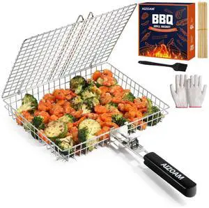 Grill Basket - Grill Baskets for Outdoor Grill, Stainless Steel Large Grilling Basket w Removable Handle, Portable Fish Grilling Rack for Grill Ideal Meat Fish Vegetables Grilling Accessories Grill Basket - Grill Baskets for Outdoor Grill, Stainless Steel Large Grilling Basket w Removable Handle, Portable Fish Grilling Rack for Grill Ideal Meat Fish Vegetables Grilling Accessories