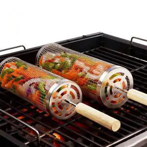 Rolling Grill Basket 2-Pack, Premium 304 Stainless Steel, Removable Wooden Handles, Upgrade Rolling Grill Baskets for Outdoor Grill, BBQ Grill Accessories for Outdoor Grill, Outdoor Gifts for men Rolling Grill Basket 2-Pack, Premium 304 Stainless Steel, Removable Wooden Handles, Upgrade Rolling Grill Baskets for Outdoor Grill, BBQ Grill Accessories for Outdoor Grill, Outdoor Gifts for men