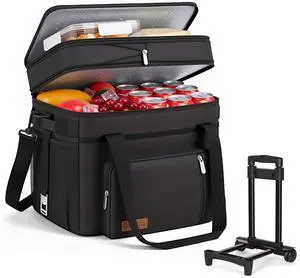 Cooler Bag with Wheels Double Deck - 60 Can Leakproof Insulated Portable Soft Lunch Cooler, Extra Large Expandable Ice Chest Cooler for Beach, Picnic, Camping, Shopping Cooler Bag with Wheels Double Deck - 60 Can Leakproof Insulated Portable Soft Lunch Cooler, Extra Large Expandable Ice Chest Cooler for Beach, Picnic, Camping, Shopping