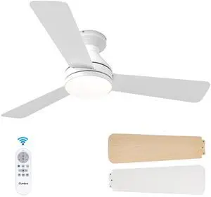 Ceiling Fans with Lights, 42 inch Low Profile Ceiling Fan with Light and Remote Control, Flush Mount, Reversible, 3CCT, Dimmable, Noiseless, White Ceiling Fan for Bedroom, Indoor/Outdoor Use Ceiling Fans with Lights, 42 inch Low Profile Ceiling Fan with Light and Remote Control, Flush Mount, Reversible, 3CCT, Dimmable, Noiseless, White Ceiling Fan for Bedroom, Indoor/Outdoor Use