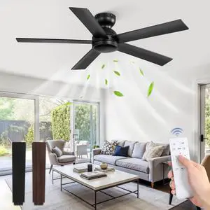 48 Inch Flush Mount Ceiling Fan no Light, Black Ceiling Fan with Remote, 6-Speeds, Quiet Reversible DC Motor, Indoor/Outdoor Ceiling Fans without Lights for Patio, Living Room, Bedroom 48 Inch Flush Mount Ceiling Fan no Light, Black Ceiling Fan with Remote, 6-Speeds, Quiet Reversible DC Motor, Indoor/Outdoor Ceiling Fans without Lights for Patio, Living Room, Bedroom