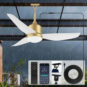 42" Outdoor Waterproof Ceiling Fans with Lights Remote APP Control,IP65 Wet Rated,Plug in Modern Hanging Ceiling Fan for Outside Porch Patios Gazobo,Quiet DC Motor,Reverse,Glod and White,6 Speed 42" Outdoor Waterproof Ceiling Fans with Lights Remote APP Control,IP65 Wet Rated,Plug in Modern Hanging Ceiling Fan for Outside Porch Patios Gazobo,Quiet DC Motor,Reverse,Glod and White,6 Speed