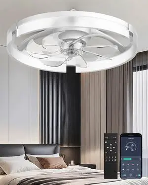 20" Ceiling Fan with Light, Modern Low Profile Fan Light, Quiet DC Motor, 6 Speeds, 3000K-6500K Dimmable LED, App & Remote Control, for Bedroom Living Room Indoor Home Decor 20" Ceiling Fan with Light, Modern Low Profile Fan Light, Quiet DC Motor, 6 Speeds, 3000K-6500K Dimmable LED, App & Remote Control, for Bedroom Living Room Indoor Home Decor