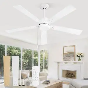52 Inch Ceiling Fans without Lights, White Ceiling Fan with Pull Chain, 6-Speeds, Quiet DC Motor, Remote Control, Outdoor Ceiling Fan for Patios, Living Room, Kitchen, Shop 52 Inch Ceiling Fans without Lights, White Ceiling Fan with Pull Chain, 6-Speeds, Quiet DC Motor, Remote Control, Outdoor Ceiling Fan for Patios, Living Room, Kitchen, Shop