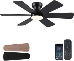 46 inch Ceiling Fans with Lights, Black Ceiling Fan with Remote APP, Dual-Sided Modern/Rustic 6 Blades, Reversible, 3CCT, Flush Mount Low Profile Ceiling Fan with Lights Bedroom Kitchen Indoor 46 inch Ceiling Fans with Lights, Black Ceiling Fan with Remote APP, Dual-Sided Modern/Rustic 6 Blades, Reversible, 3CCT, Flush Mount Low Profile Ceiling Fan with Lights Bedroom Kitchen Indoor