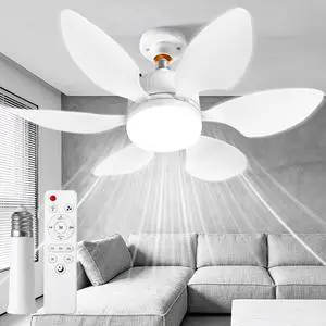 Socket Fan Light with Remote , Portable Small Ceiling Fan with Light, Suitable for Bedroom, Kitchen, Living Room, Reading Room, Ceiling Fan with Light 3500K-6500K, 2/4H Timing, Screw-in E27, White Socket Fan Light with Remote , Portable Small Ceiling Fan with Light, Suitable for Bedroom, Kitchen, Living Room, Reading Room, Ceiling Fan with Light 3500K-6500K, 2/4H Timing, Screw-in E27, White