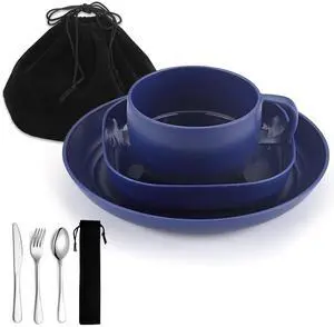 Camping Utensils Set, Camping Plates and Bowls Set with Coffee Mug, Travel Cutlery Set Include Spoon, Fork, Knife for Home, Poolside, Outdoor, Picnic, Camp Camping Utensils Set, Camping Plates and Bowls Set with Coffee Mug, Travel Cutlery Set Include Spoon, Fork, Knife for Home, Poolside, Outdoor, Picnic, Camp