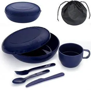 Camping Mess Kit with Bowl, Plate, Cup, Spoon, Fork, Knife and Carry Bag, Reusable Camping Accessories Essentials Gear Light Weight and Small Space Easy to Carry or Put in Backpack Camping Mess Kit with Bowl, Plate, Cup, Spoon, Fork, Knife and Carry Bag, Reusable Camping Accessories Essentials Gear Light Weight and Small Space Easy to Carry or Put in Backpack