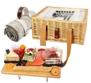 Wicker Picnic Basket for 2 with Mini Folding Wine Picnic Table & Large Insulated Cooler Bag & Cutlery Service Kits for 2 Person, Couples Gifts, Wedding Gifts (Y2307-2-CM) Wicker Picnic Basket for 2 with Mini Folding Wine Picnic Table & Large Insulated Cooler Bag & Cutlery Service Kits for 2 Person, Couples Gifts, Wedding Gifts (Y2307-2-CM)