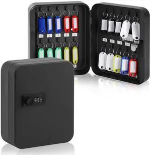 20 Key Storage Lock Box with Code, Key Cabinet Organizer Wall Mount with Combination Lock, Hooks & Labels for Home, Office & Rental Properties, 7.87 x 6.3 x 3.14 in, Black 20 Key Storage Lock Box with Code, Key Cabinet Organizer Wall Mount with Combination Lock, Hooks & Labels for Home, Office & Rental Properties, 7.87 x 6.3 x 3.14 in, Black