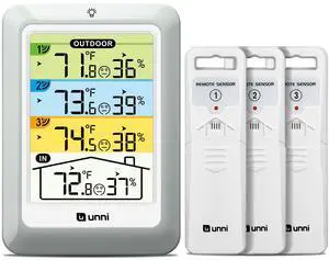 Indoor Outdoor Thermometer Wireless with 3 Sensors, 4.5 Inch Display with 330ft Range and Adjustable Backlight (Colorful) Indoor Outdoor Thermometer Wireless with 3 Sensors, 4.5 Inch Display with 330ft Range and Adjustable Backlight (Colorful)
