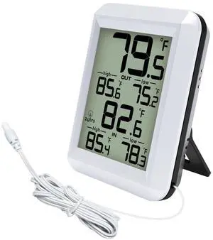 Digital Indoor Outdoor Thermometer Wired, Indoor Outdoor Temperature Monitor with Min/Max Record and Probe Sensor for Home, Office, Greenhouse, Aquarium, Refrigerator, Freezer (White) Digital Indoor Outdoor Thermometer Wired, Indoor Outdoor Temperature Monitor with Min/Max Record and Probe Sensor for Home, Office, Greenhouse, Aquarium, Refrigerator, Freezer (White)