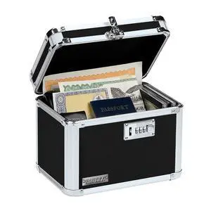 Secure Security Lock Boxes - Safe Combination Lock Box, Storage for Documents, Valuables, Medicine & Money - 9.88 x 7.75 x 7 Inch - Black/Chrome Secure Security Lock Boxes - Safe Combination Lock Box, Storage for Documents, Valuables, Medicine & Money - 9.88 x 7.75 x 7 Inch - Black/Chrome