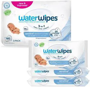 Sensitive+ Newborn & Baby Wipes, 3-In-1 Cleans, Cares, Protects, 99.9% Water, Unscented & Hypoallergenic, 180 Count (3 Packs) Sensitive+ Newborn & Baby Wipes, 3-In-1 Cleans, Cares, Protects, 99.9% Water, Unscented & Hypoallergenic, 180 Count (3 Packs)