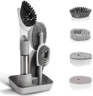 4-in-1 Dish Cleaning Brush Soap Dispensing Dish Brush Set with 4 Replacement Heads and Storage Holder, Kitchen Scrub Brush for Dish Pot Pan Sink Cleaning (Grey) 4-in-1 Dish Cleaning Brush Soap Dispensing Dish Brush Set with 4 Replacement Heads and Storage Holder, Kitchen Scrub Brush for Dish Pot Pan Sink Cleaning (Grey)