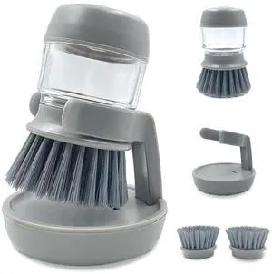 Soap Dispenser with Dish Brush and Storage Bracket, Easy to Clean Kitchen Utensils and Sink, Gray Soap Dispenser with Dish Brush and Storage Bracket, Easy to Clean Kitchen Utensils and Sink, Gray