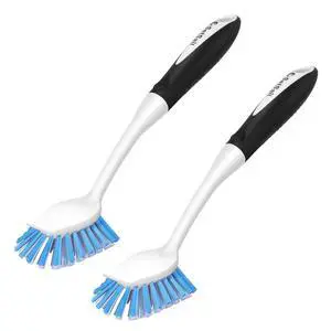 Dish Brush with Handle, 2 Pack Stiff Bristles Dish Scrubber with Built-in Scraper Dish Scrub Brushes for Cleaning Dishes, Pots and Pans, Kitchen Sink Dish Brush with Handle, 2 Pack Stiff Bristles Dish Scrubber with Built-in Scraper Dish Scrub Brushes for Cleaning Dishes, Pots and Pans, Kitchen Sink