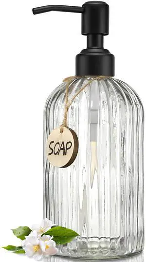 18Oz Simple Glass Soap Dispenser with Black Rust Proof Pump,Refillable Kitchen soap Dispenser with Vertical Stripe, Bathroom Soap Dispenser for Dispense Hand soap, Dish Soap, Lotion. 18Oz Simple Glass Soap Dispenser with Black Rust Proof Pump,Refillable Kitchen soap Dispenser with Vertical Stripe, Bathroom Soap Dispenser for Dispense Hand soap, Dish Soap, Lotion.