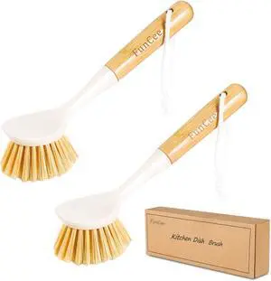 2 Pack Kitchen Dish Brushes with Bamboo Handle, Dish Scrubber Built-in Scraper, Scrub Brush for Pans, Pots, Counter & Kitchen Sink Cleaning, Dishwashing and Cleaning Brush Tools, White 2 Pack Kitchen Dish Brushes with Bamboo Handle, Dish Scrubber Built-in Scraper, Scrub Brush for Pans, Pots, Counter & Kitchen Sink Cleaning, Dishwashing and Cleaning Brush Tools, White