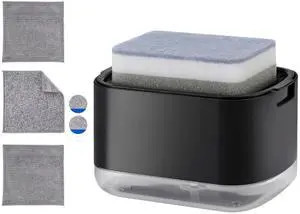 Kitchen Dish Soap Dispenser with Sponge Holder, 5-in-1 Countertop Soap Pump Dispenser, Soap Dispenser for Kitchen Sink with 3-Packs Wire Dishwashing Rag Kitchen Dish Soap Dispenser with Sponge Holder, 5-in-1 Countertop Soap Pump Dispenser, Soap Dispenser for Kitchen Sink with 3-Packs Wire Dishwashing Rag