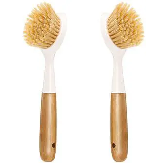 2 Pack Kitchen Dish Brush Bamboo Handle Dish Scrubber Built-in Scraper, Scrub Brush for Pans, Pots, Kitchen Sink Cleaning, Dishwashing and Cleaning Brushes are Perfect Cleaning Tools, White 2 Pack Kitchen Dish Brush Bamboo Handle Dish Scrubber Built-in Scraper, Scrub Brush for Pans, Pots, Kitchen Sink Cleaning, Dishwashing and Cleaning Brushes are Perfect Cleaning Tools, White